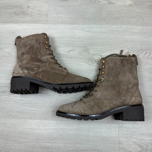 Tory Burch Lace Up Suede Combat Boots Womens 9 Brown Lug Sole - Picture 5 of 7